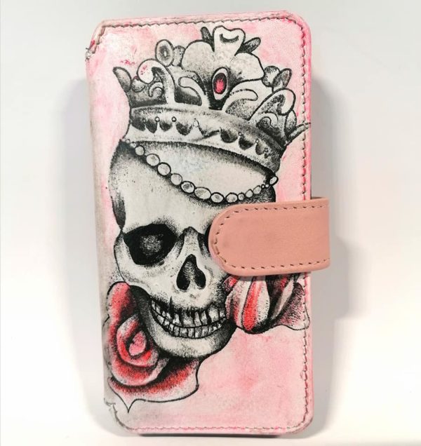 iPhone 12 Cover rosa Leder skull Queen